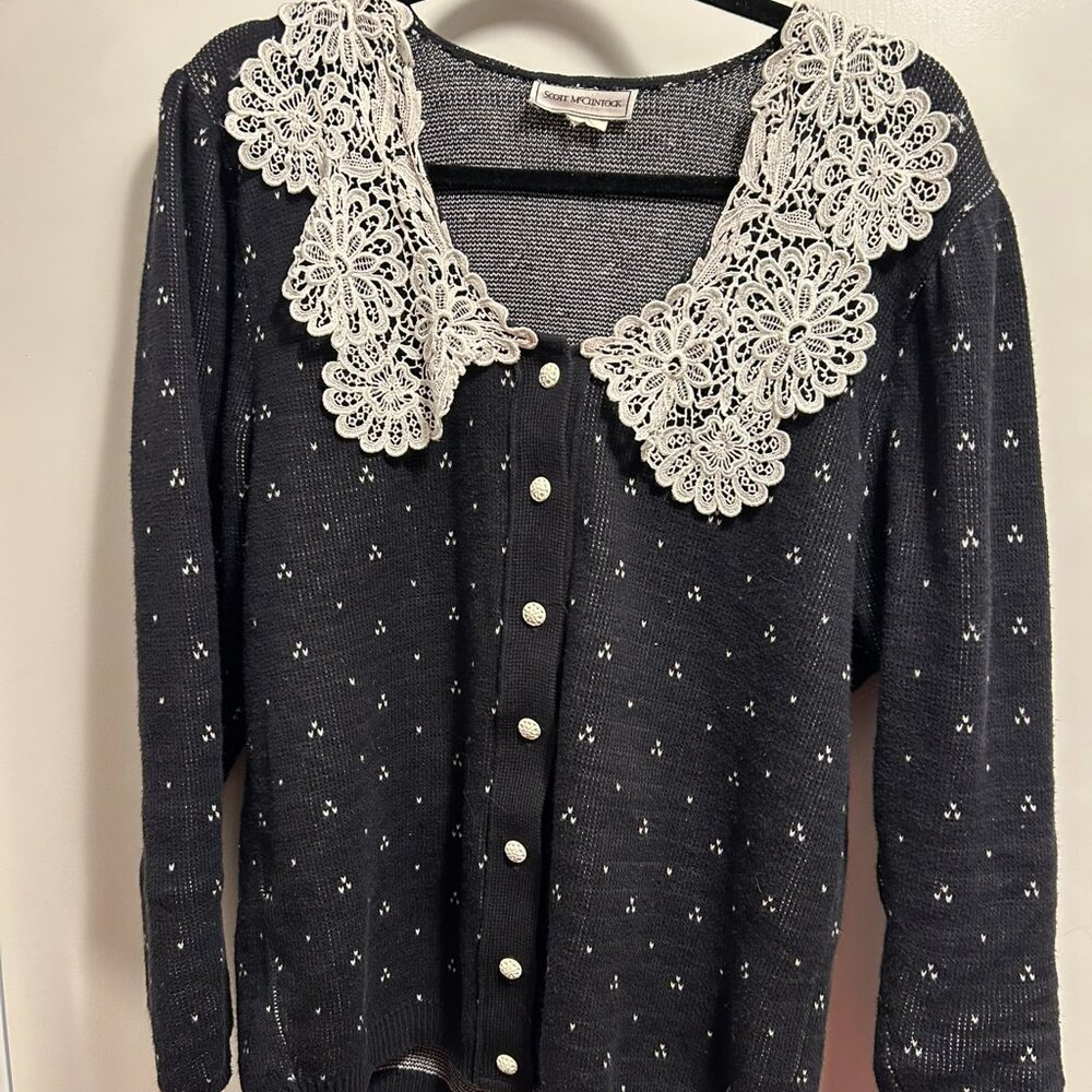 Vintage Cardigan with Crochet Lace Collar - Picture 2 of 9